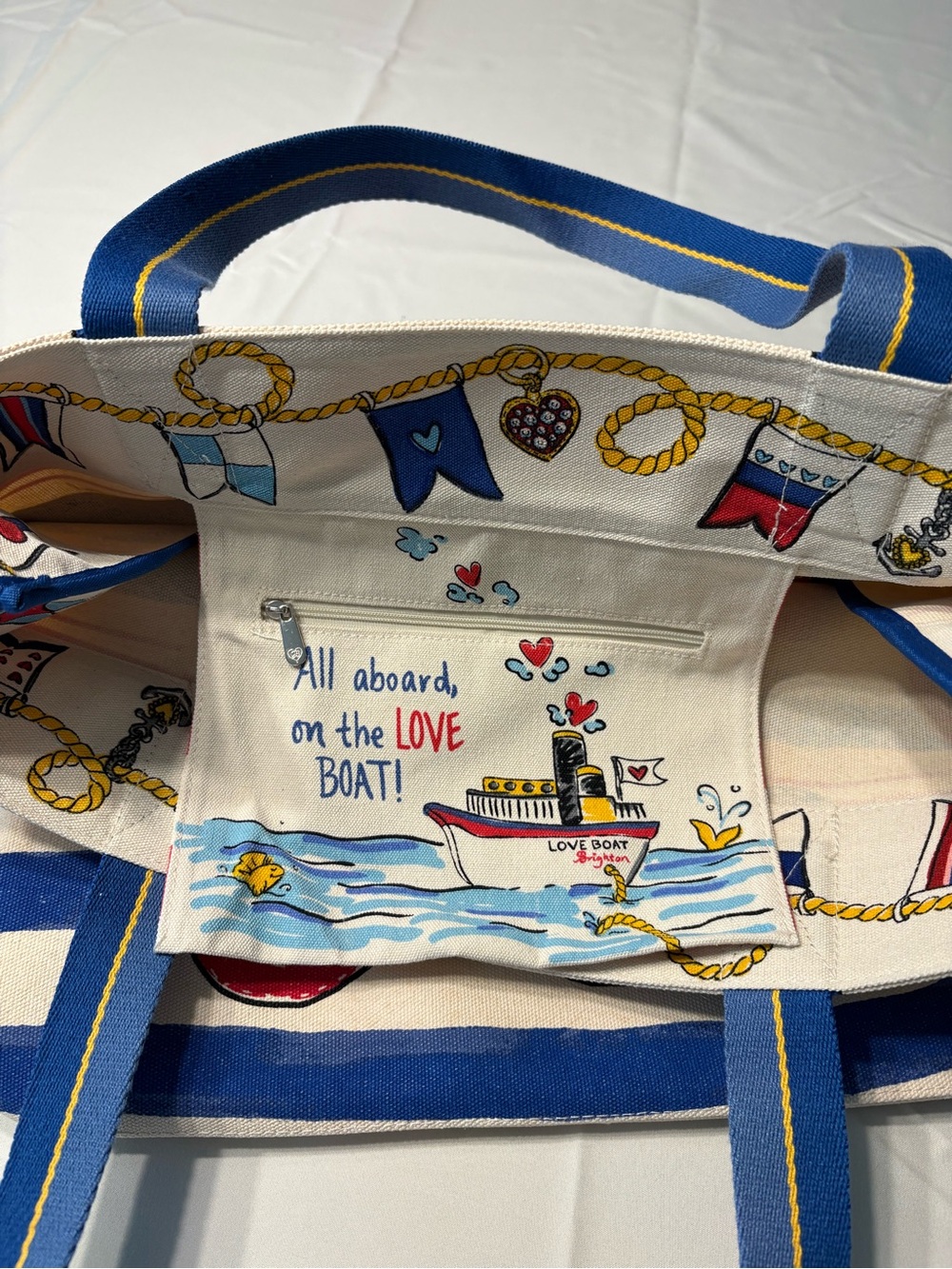 Brighton Blue & White Striped 'Love' Canvas Tote Bag with Red Accents - Picture 4 of 7